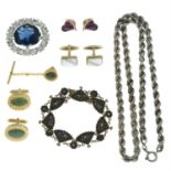 A selection of costume jewellery, to include mother-of-pearl cufflinks.