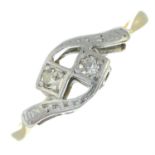 An early to mid 20th century 18ct gold old-cut diamond two-stone ring.