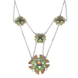 An Edwardian silver citrine and enamel floral necklace, attributed to Liberty & Co.