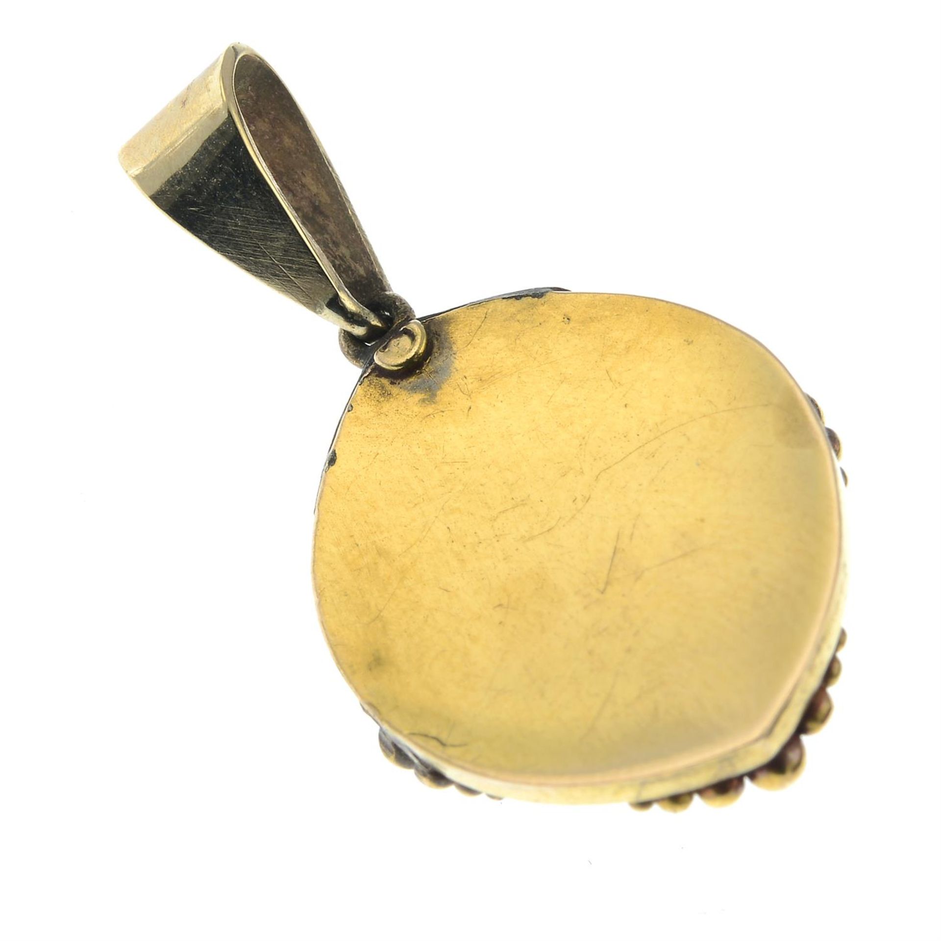 A rose-cut diamond, garnet and enamel pendant, converted from a 19th century gold clasp. - Bild 2 aus 2