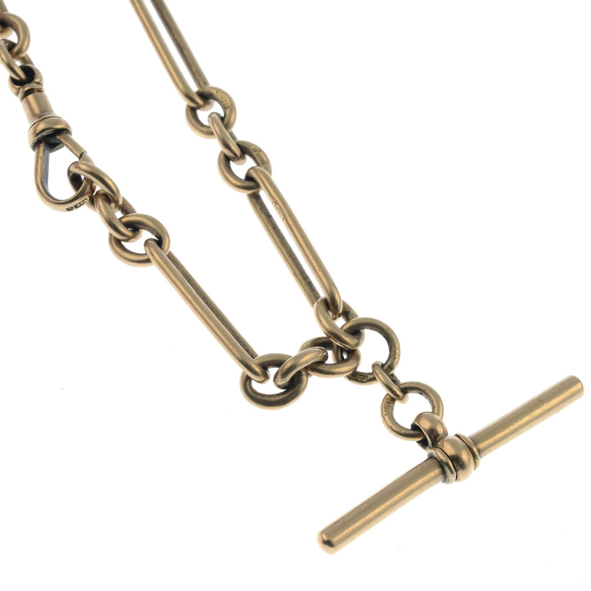 A late Victorian 9ct gold fancy-link albert chain, with T-bar. - Bild 2 aus 2