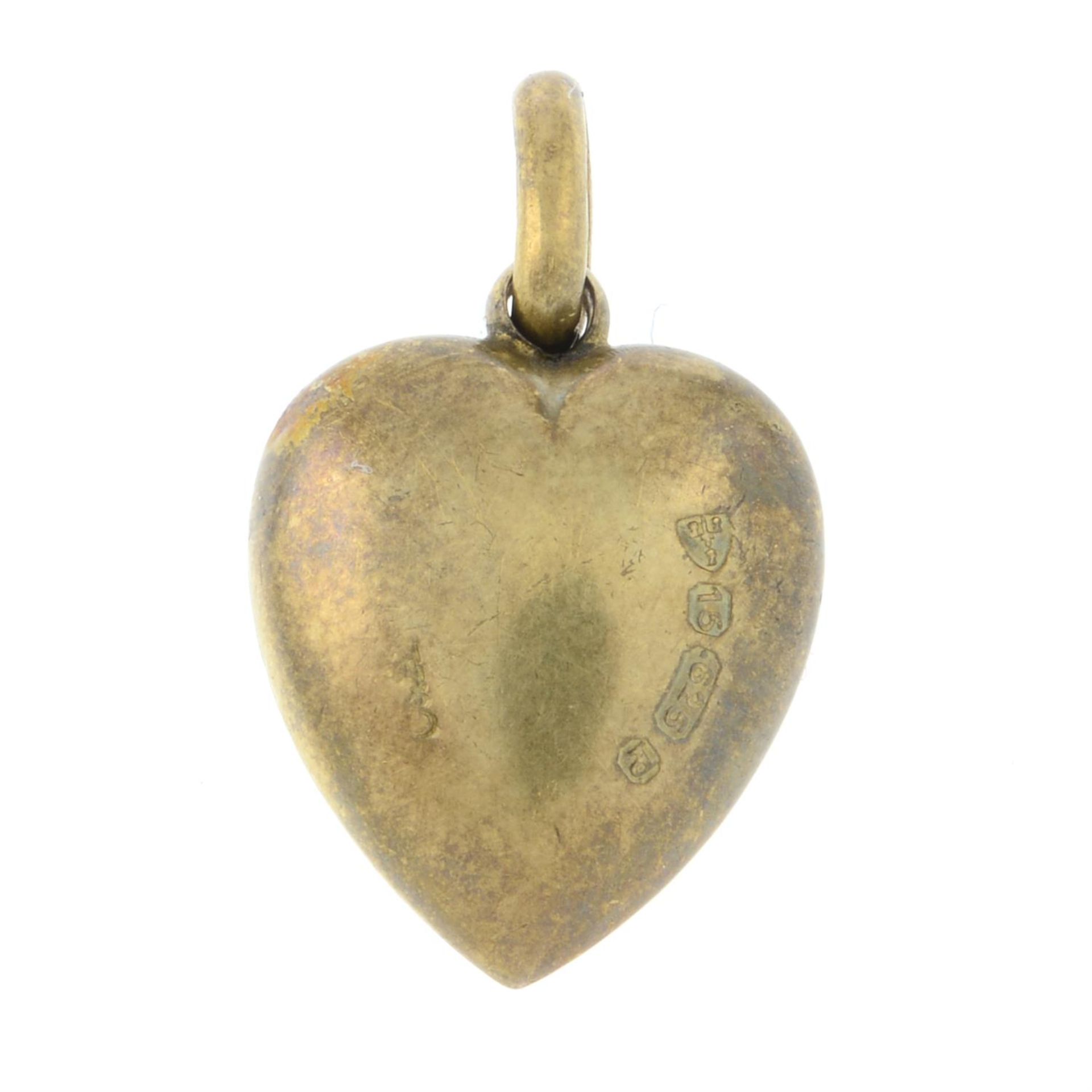A late Victorian 15ct gold star-set ruby heart charm/pendant. - Image 2 of 2