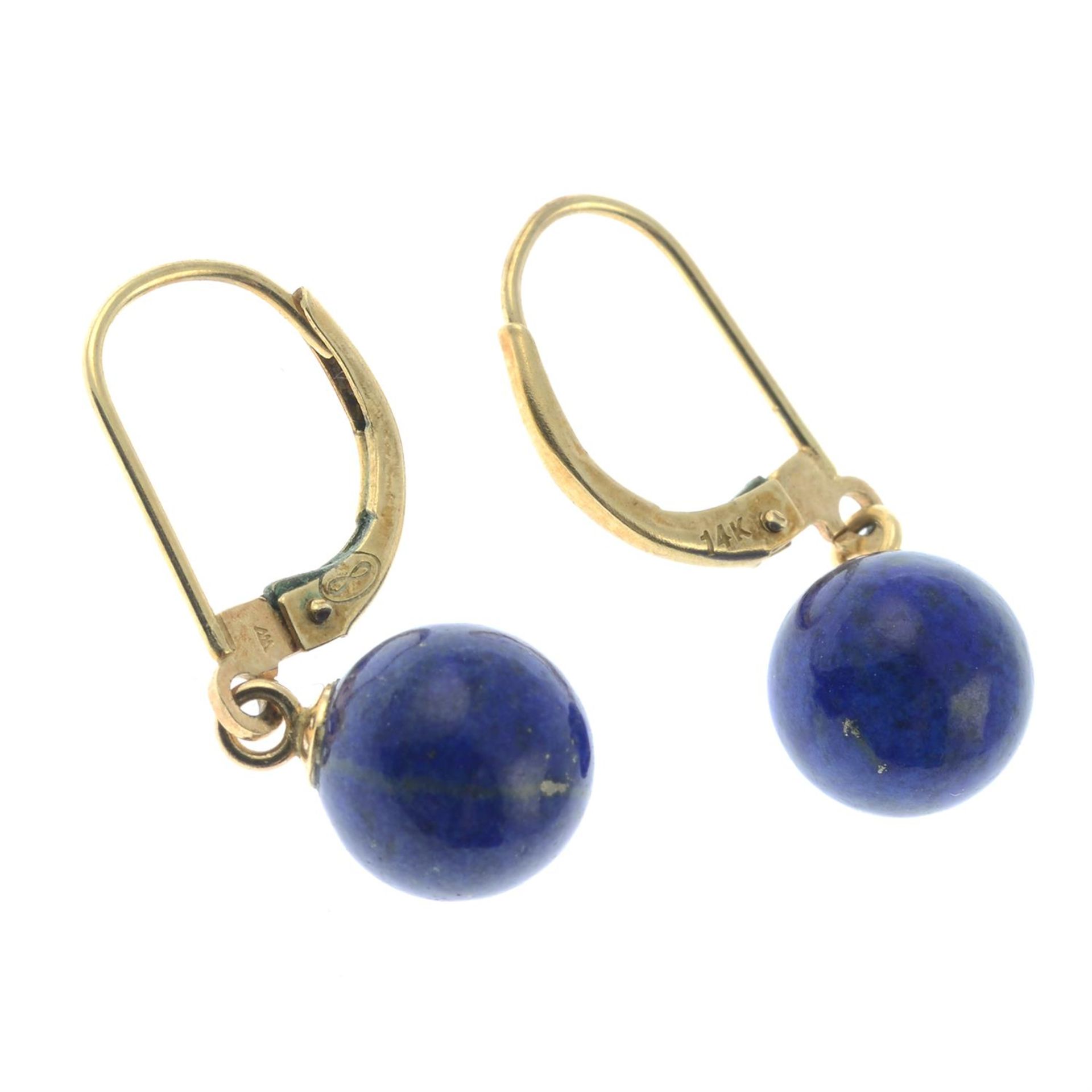 A pair of lapis lazuli drop earrings. - Image 2 of 2