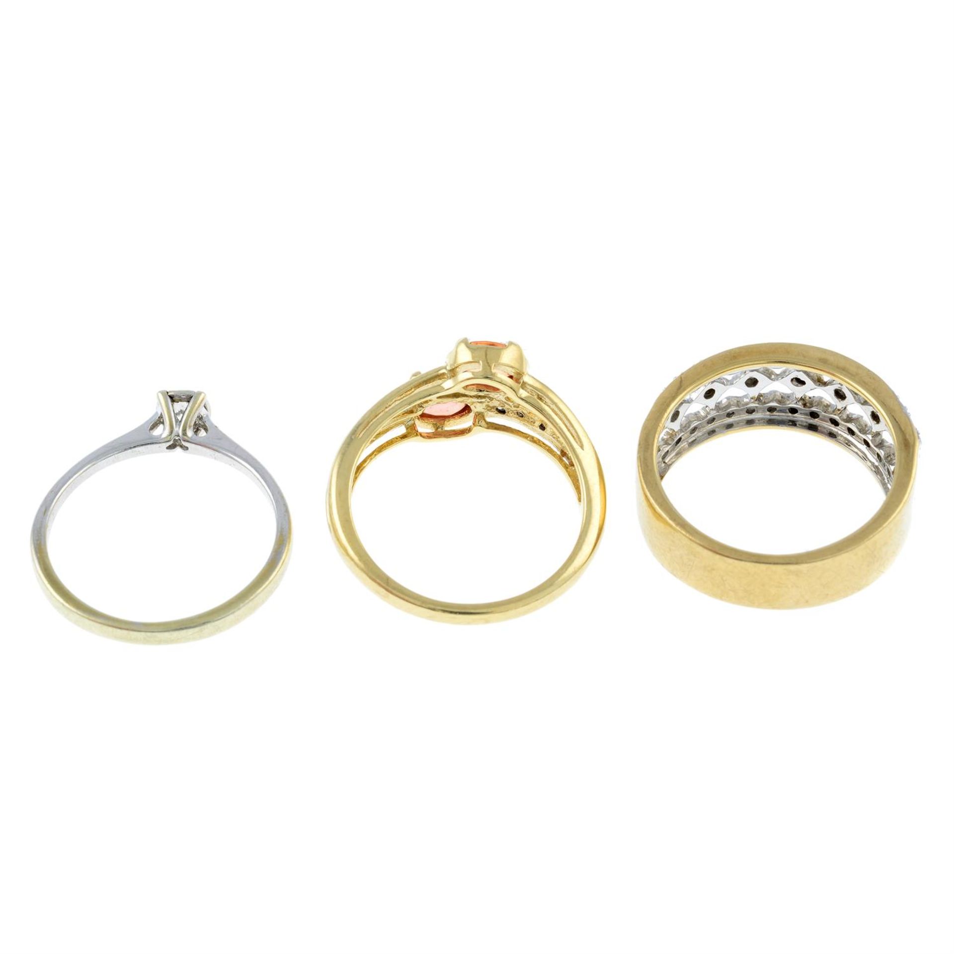 Two 9ct gold diamond ring and a 9ct gold sapphire and diamond ring. - Image 2 of 2
