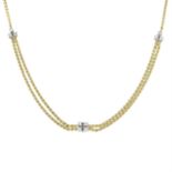 A 9ct gold single-cut diamond accent necklace, with added extension chain.