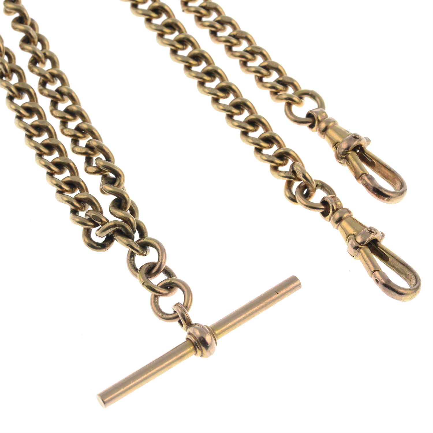 A 9ct gold albert chain, with T-bar. - Image 2 of 2