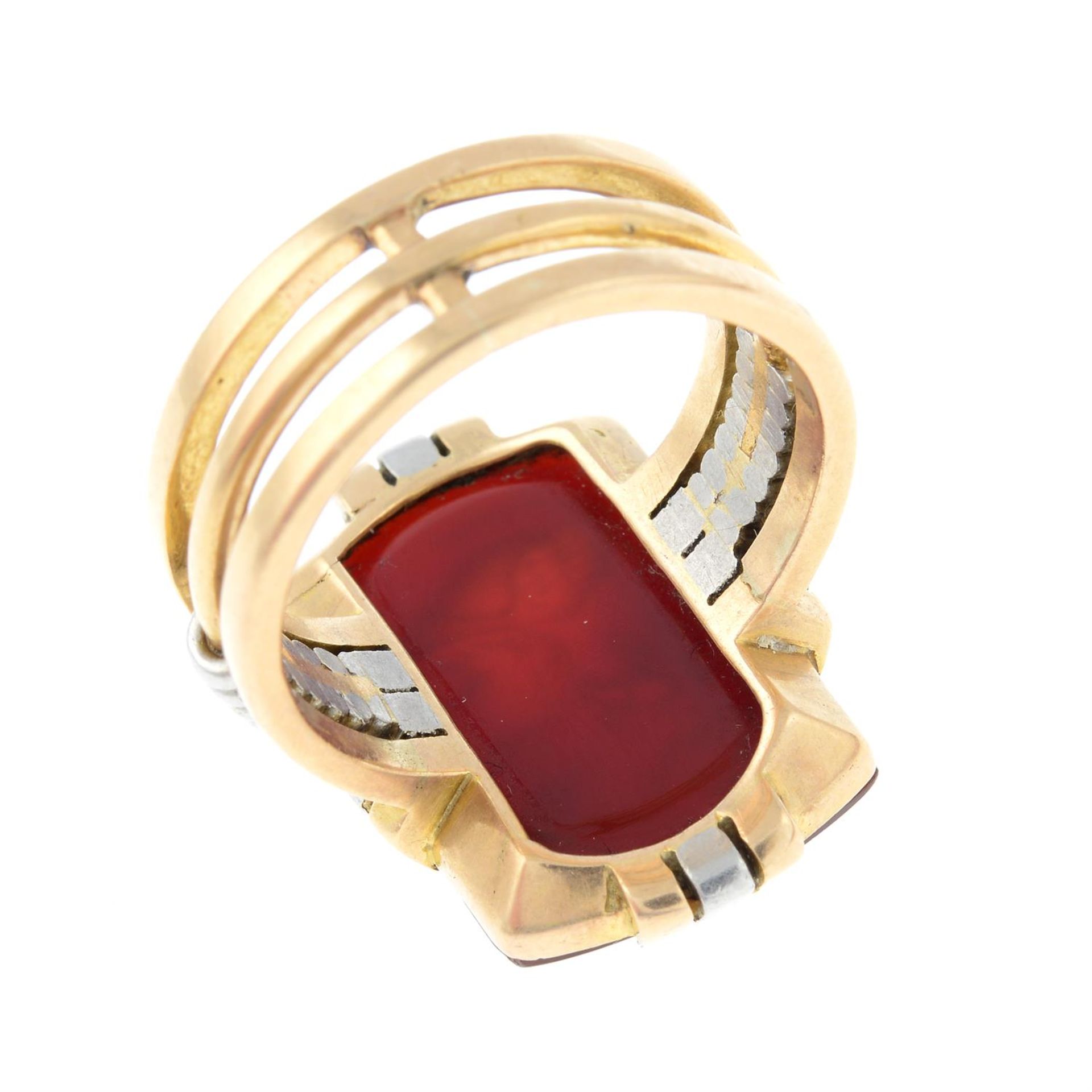 A carnelian intaglio dress ring, depicting Hermes in profile. - Image 2 of 2
