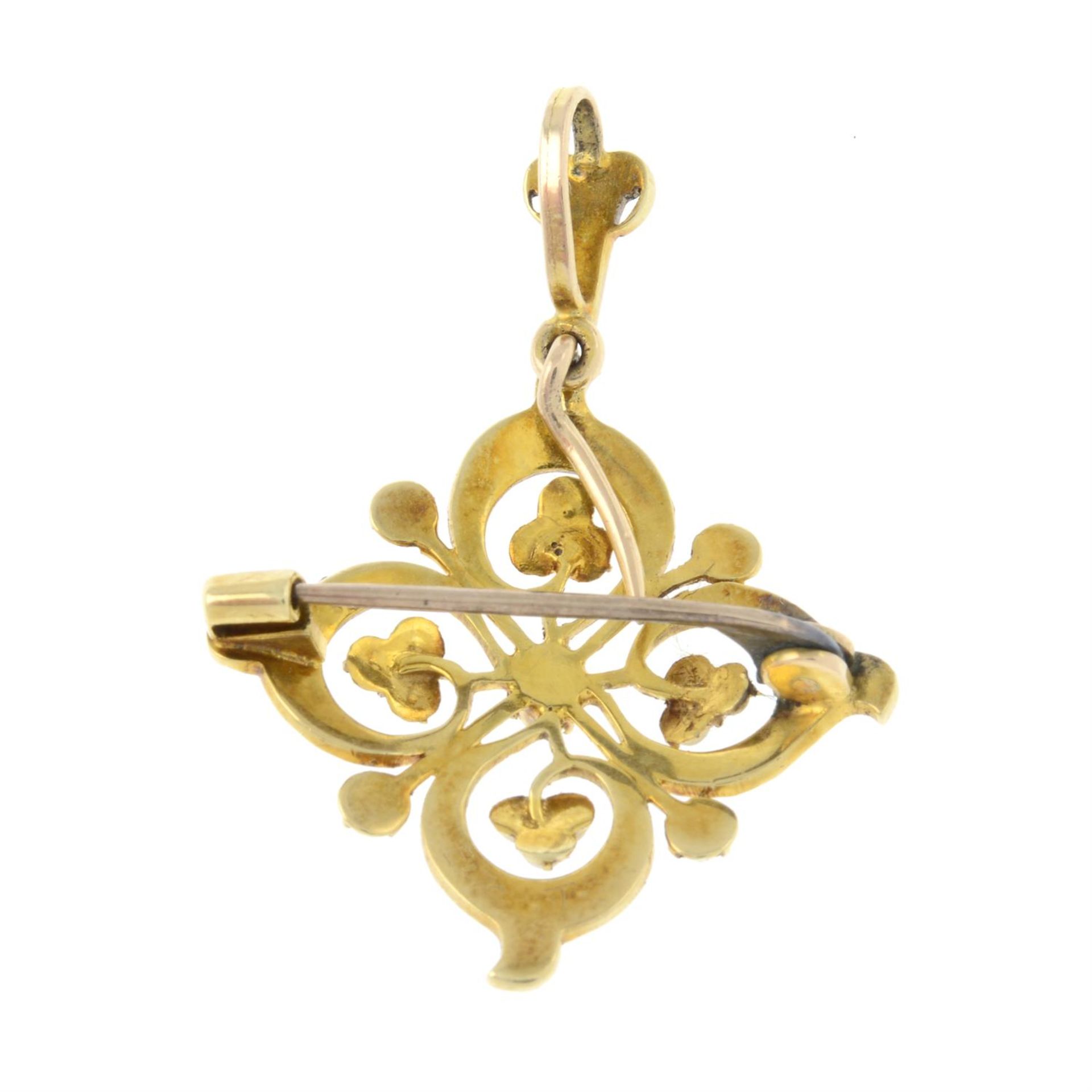 An early 20th century gold split pearl foliate brooch/pendant. - Image 2 of 2