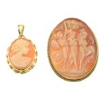 Two pieces of shell cameo jewellery.