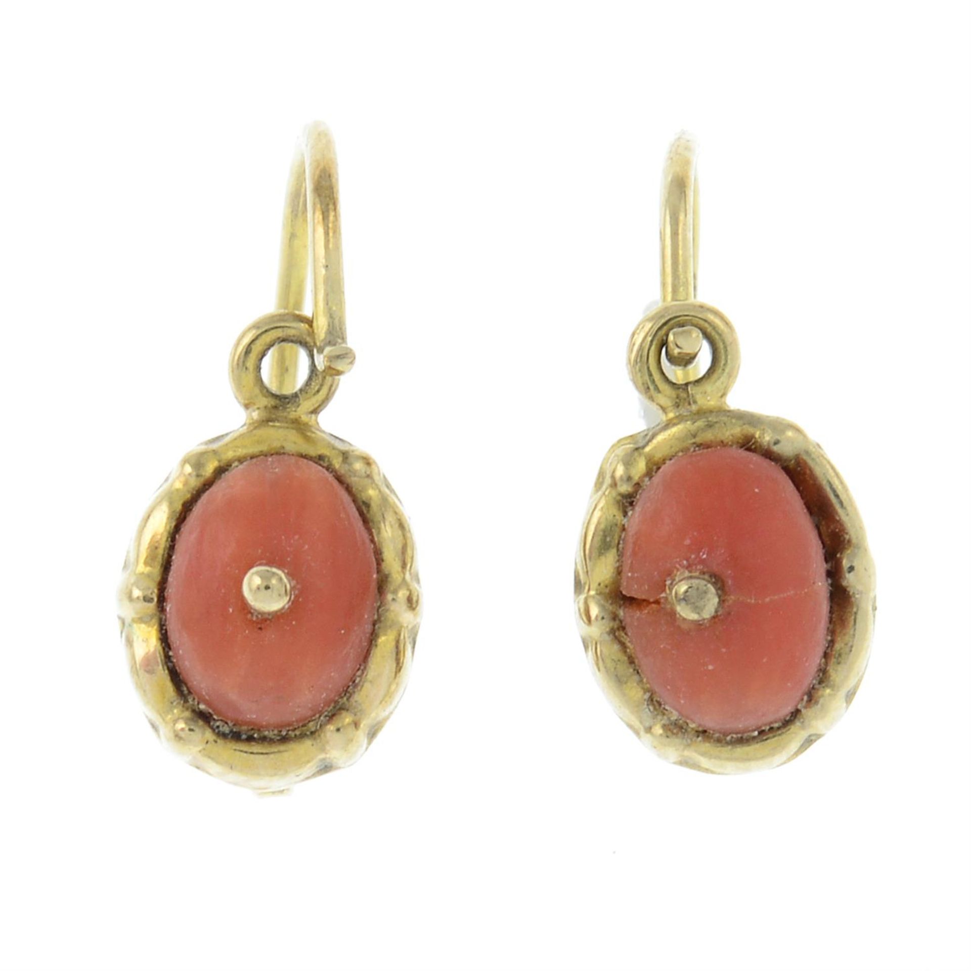 A pair of late Victorian coral earrings.