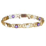 An amethyst and blister pearl openwork panel bracelet, by Murrle Bennett and Co.