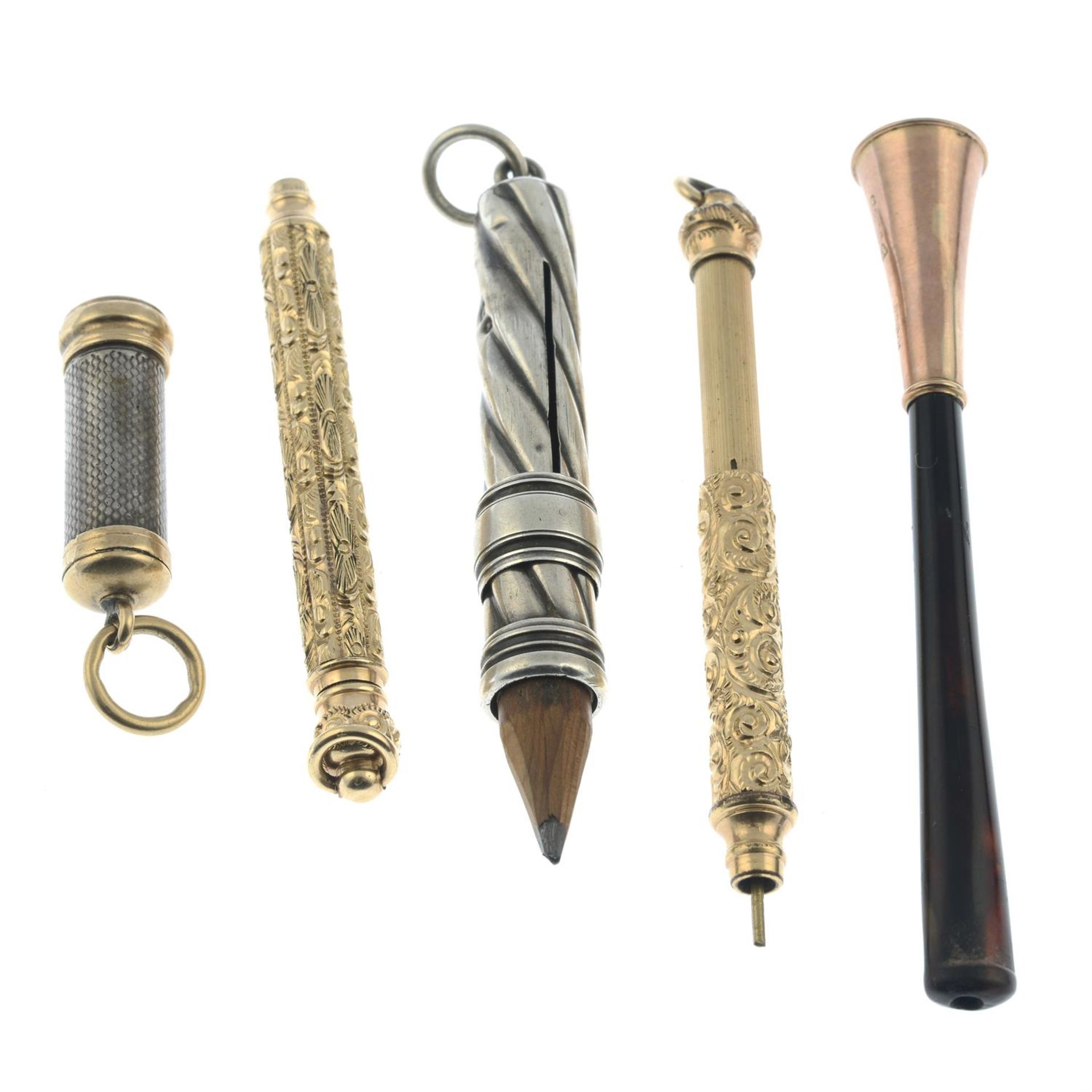 Four late Victorian propelling pencils and a cheroot holder. - Image 2 of 2