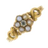 A Georgian gold fluorite and seed pearl floral ring, with openwork shoulders.