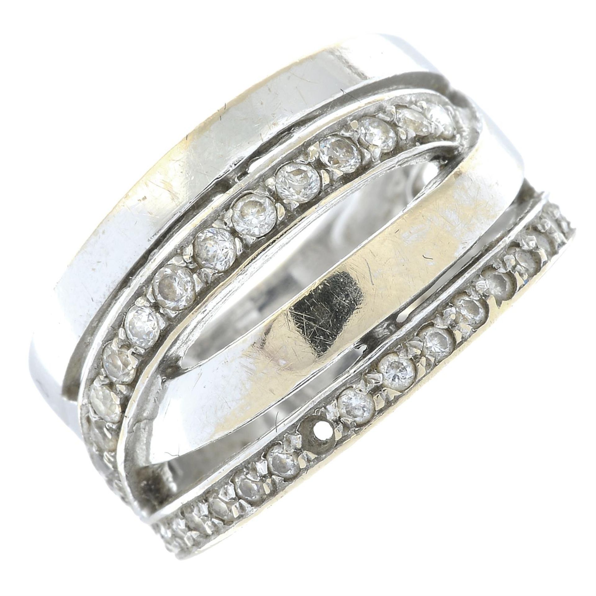 A cubic zirconia two-row overlapping ring.
