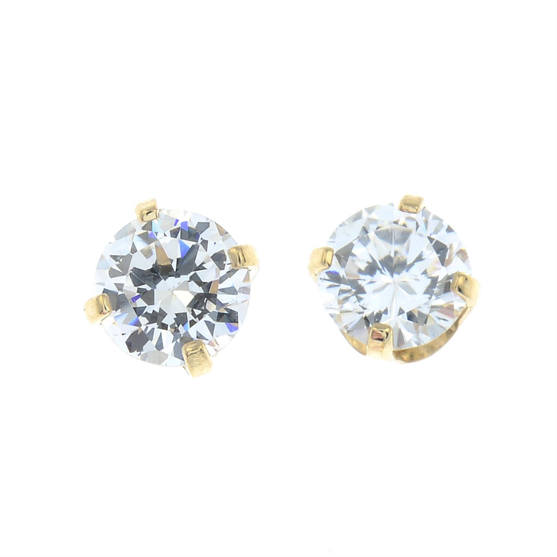 A pair of 14ct gold cubic zirconia single-stone stud earrings.