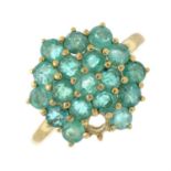 A 9ct gold emerald and diamond cluster ring.