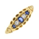 An Edwardian 18ct gold sapphire and diamond five-stone ring.