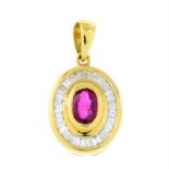 An 18ct gold ruby and diamond cluster pendant.