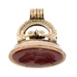 A 19th century carnelian intaglio fob seal, depicting Apollo.