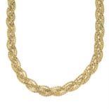 A 9ct gold woven necklace.