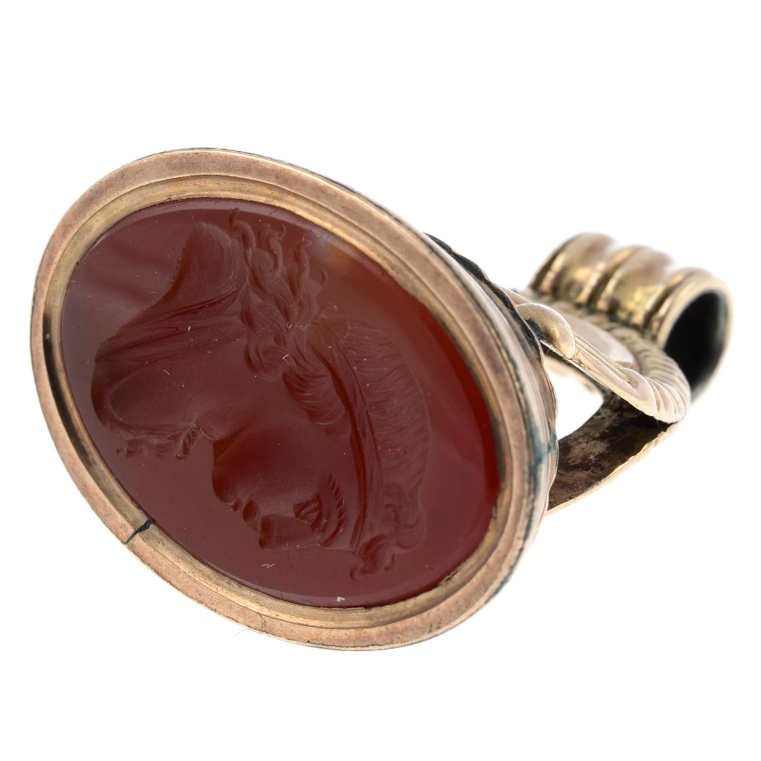 A 19th century carnelian intaglio fob seal, depicting Apollo. - Image 3 of 3