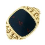 A bloodstone signet ring.