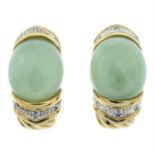 A pair of 9ct gold jade and diamond earrings.