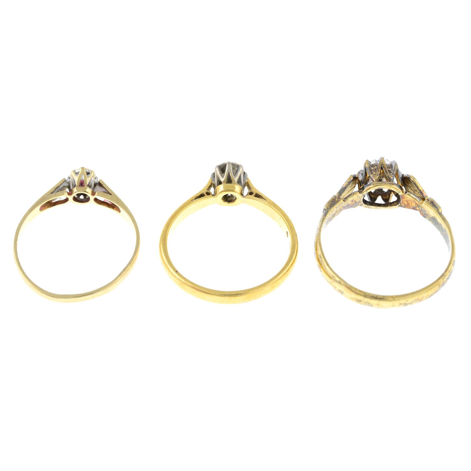 Three diamond single-stone rings. - Image 2 of 2
