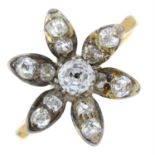 An 18ct gold old-cut diamond floral cluster ring.