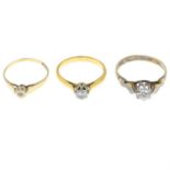 Three diamond single-stone rings.