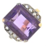 An amethyst dress ring, with rose-cut diamond sides.