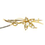 An early 20th century 15ct gold seed and split pearl floral brooch.