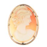 An early 20th century gold shell cameo brooch, depicting a woman in profile.