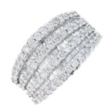 A brilliant and baguette-cut diamond seven-row dress ring.