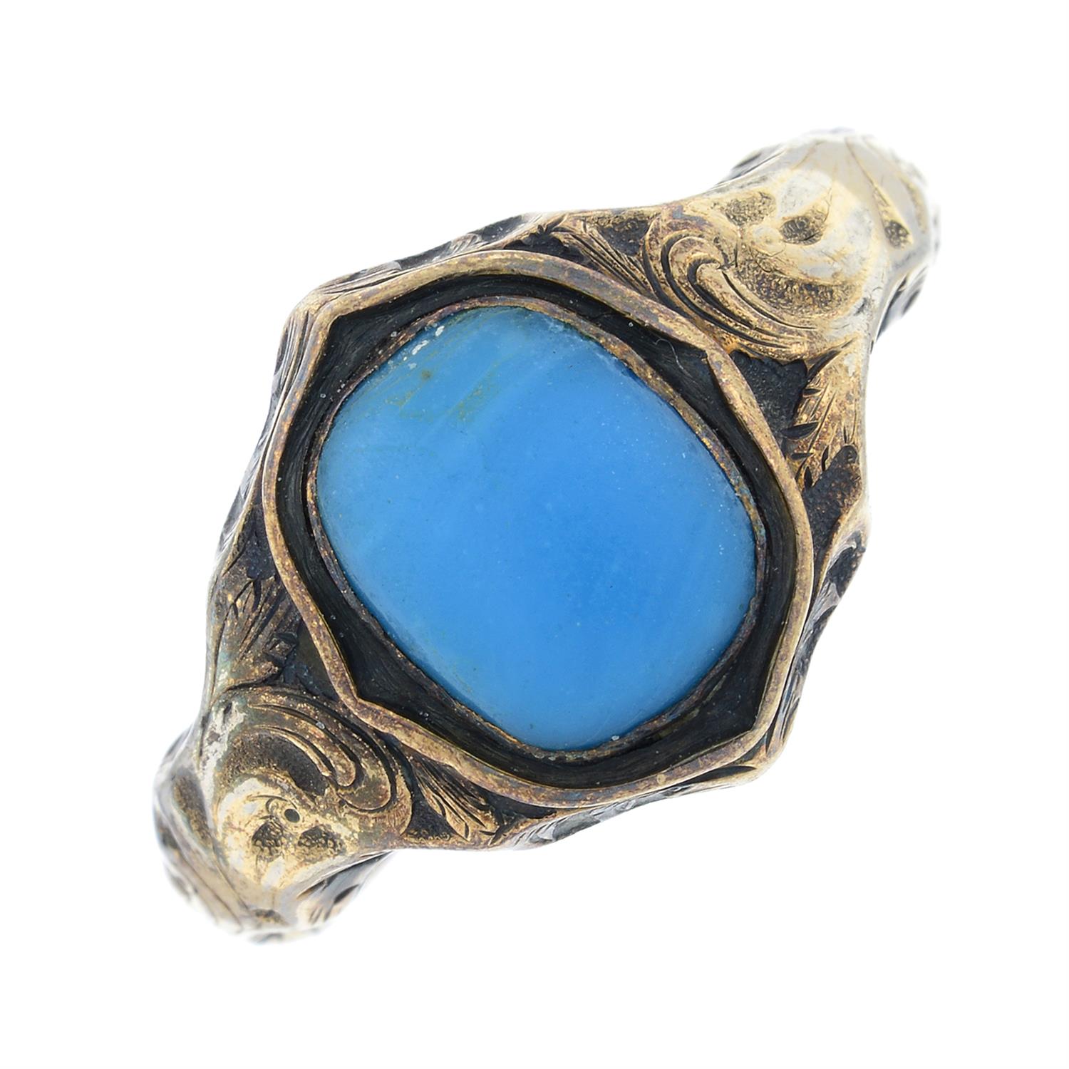 A late 19th century turquoise dress ring.