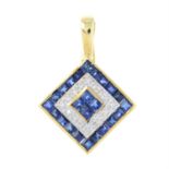 A 9ct gold sapphire and diamond pendant.