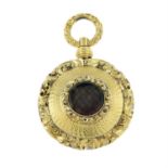 A 19th century gold mourning locket pendant, with woven hair panel.