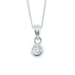 A brilliant-cut diamond single-stone pendant, with chain.