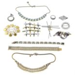 A selection of silver and costume jewellery, to include an early 20th century silver paste floral
