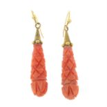 A pair of early 19th century carved coral drop earrings.