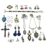 A selection of silver and white metal mostly gem-set jewellery, to include a Jorgen Jensen