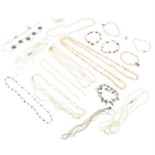 A selection of freshwater multi-hue cultured pearl jewellery, to include necklaces,