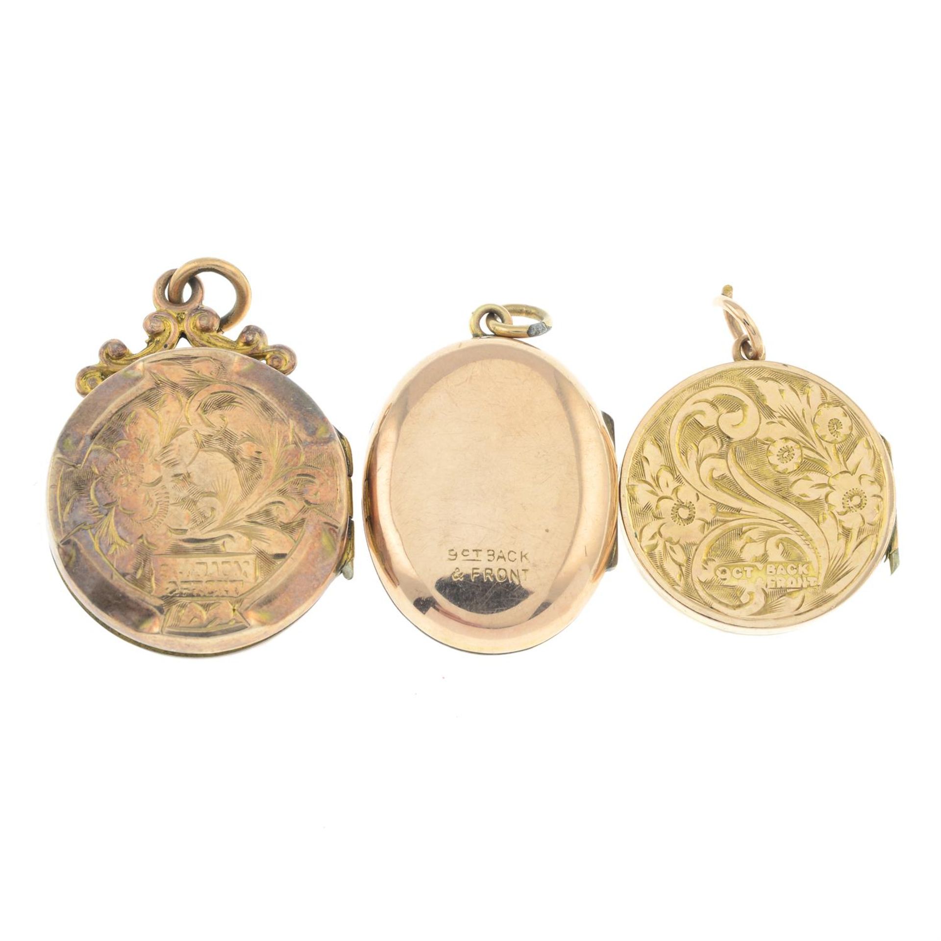 Three early 20th century 9ct gold Back & Front locket pendants. - Image 2 of 2