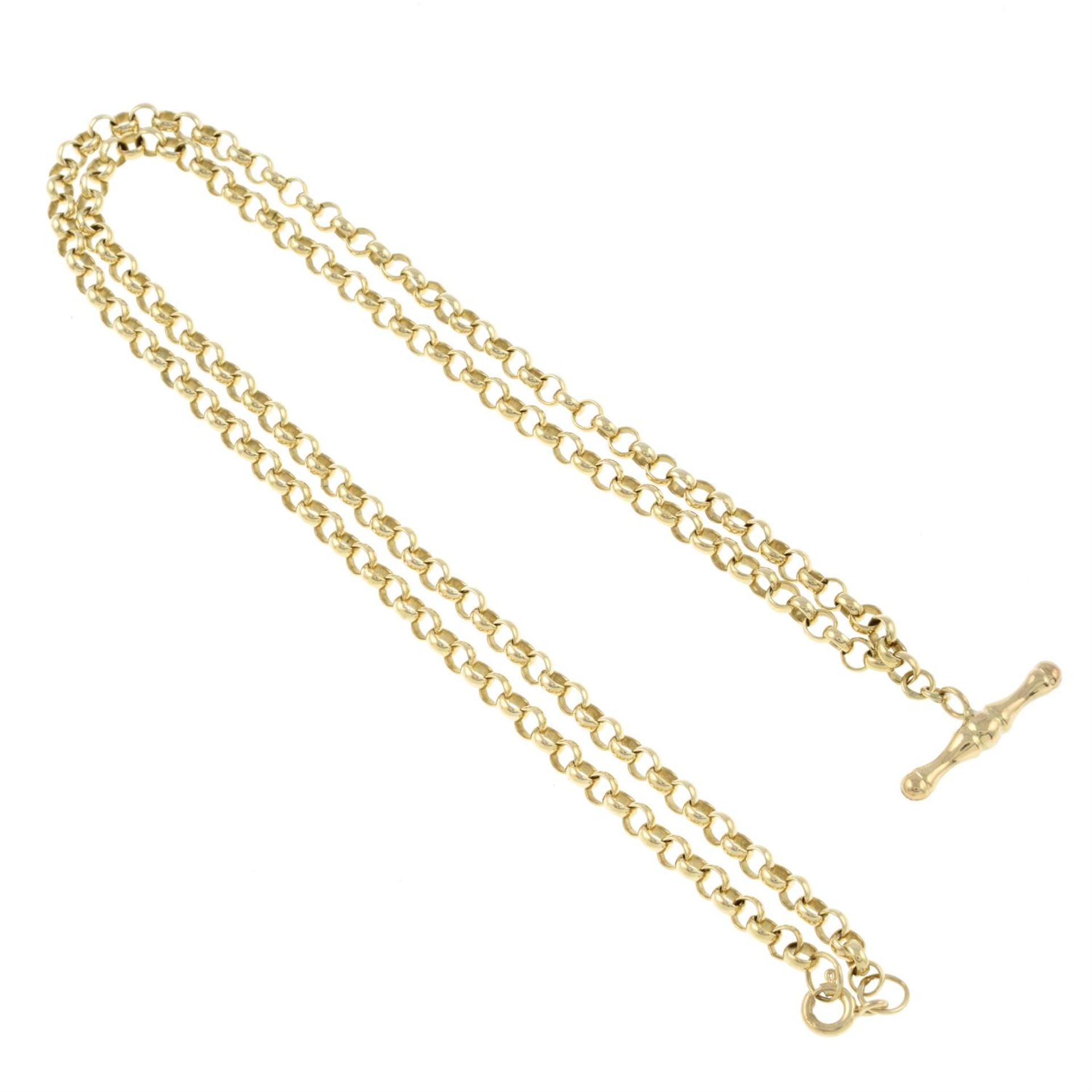 A 9ct gold T-bar pendant, with belcher-link necklace. - Bild 2 aus 2