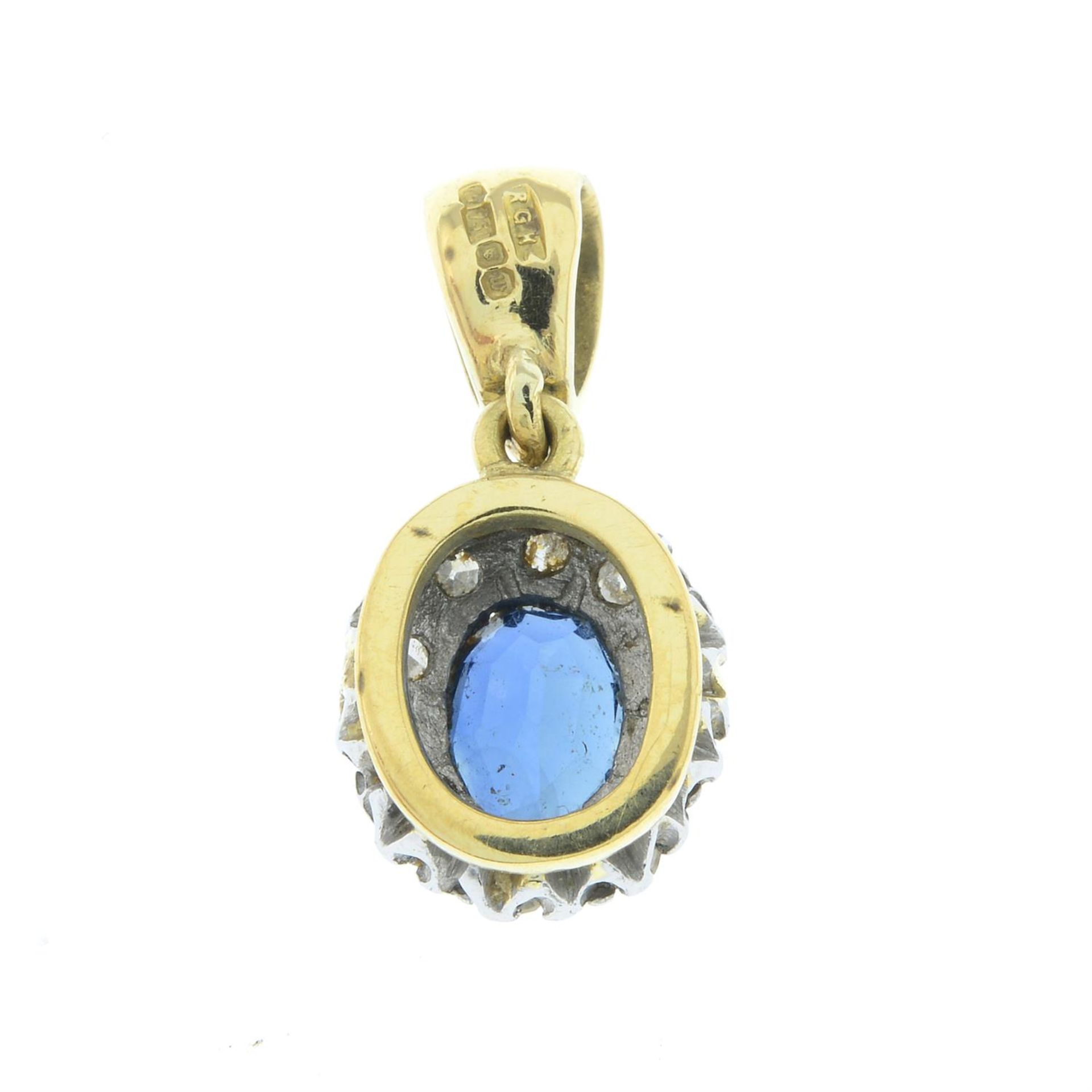 An 18ct gold sapphire and diamond cluster pendant. - Image 2 of 2