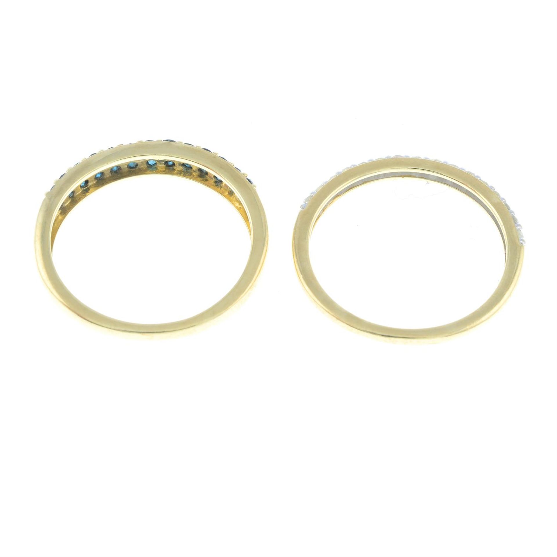 Two 9ct gold colour-treated diamond and diamond half eternity rings. - Bild 2 aus 2