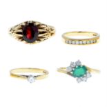 Four 9ct gold gem-set rings.