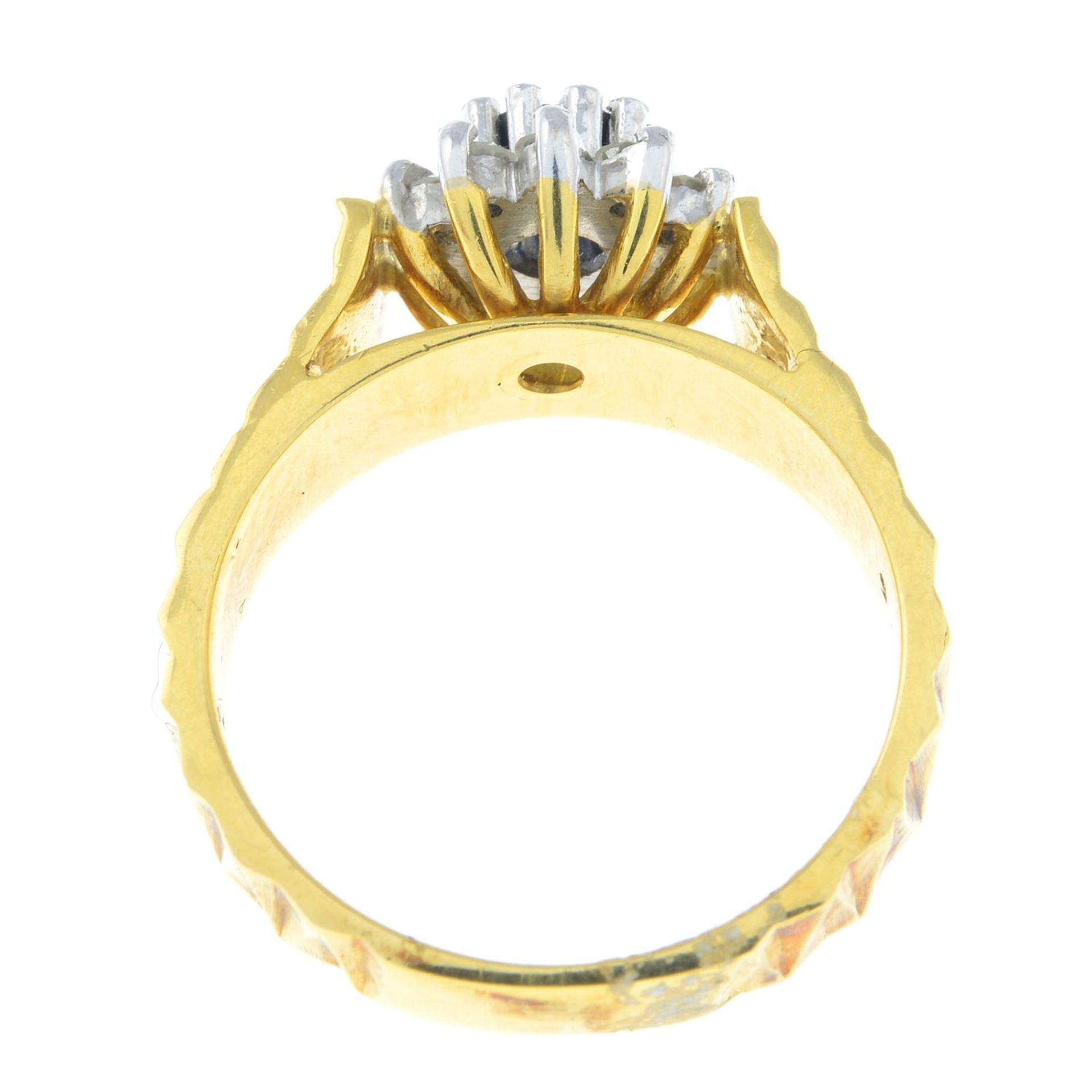 An 18ct gold brilliant-cut diamond and sapphire cluster ring. - Image 2 of 2
