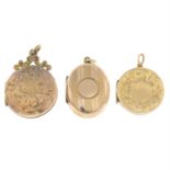 Three early 20th century 9ct gold Back & Front locket pendants.