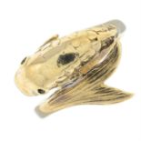 A mid 20th century 9ct gold dress ring, depicting a fish.